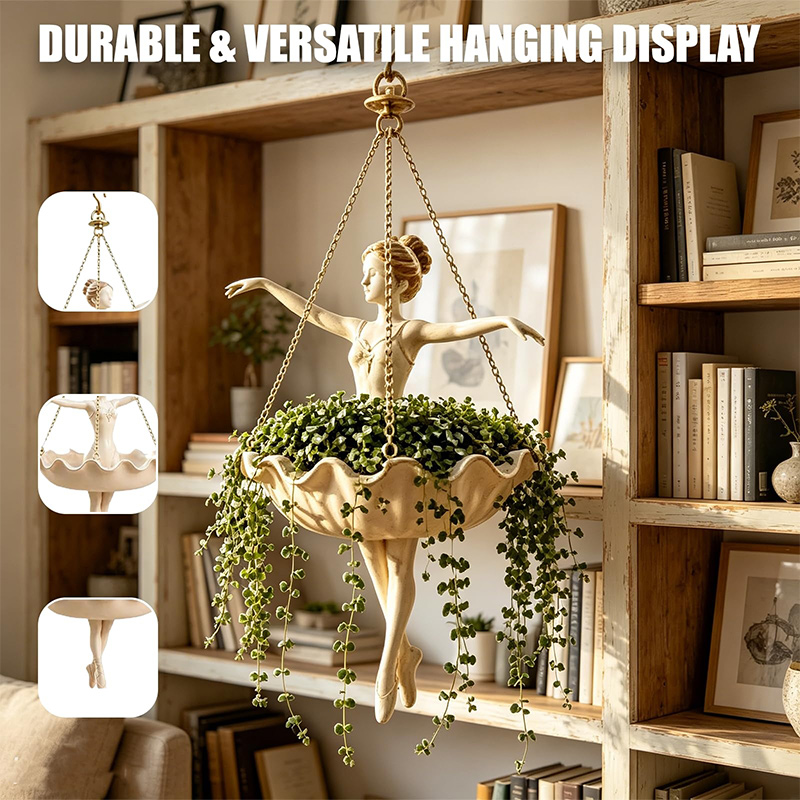 Spider Plant Hanging - กระถางแขวนรูปนักบัลเลต์พร้อมโซ่โลหะ สำหรับปลูกไม้อวบน้ำ เถาวัลย์ ไอวอรี่ และต้นไม้เลื้อย ตกแต่งภายในและภายนอกอาคาร